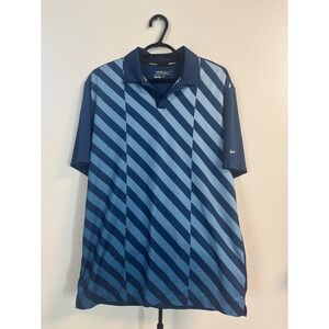 Nike Golf Tour Performance Dri-FIT Blue Diagonal Stripe‎ Polo Shirt Mens Medium